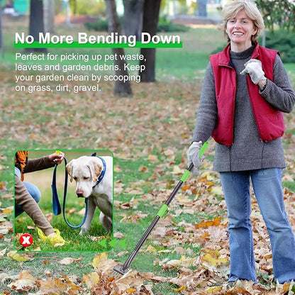 Non-Breakable Pooper Scooper, Dog Pooper Scooper Tray & Rake Set with Adjustable Stainless Steel Long Handle for Large Medium Small Dogs (Green)