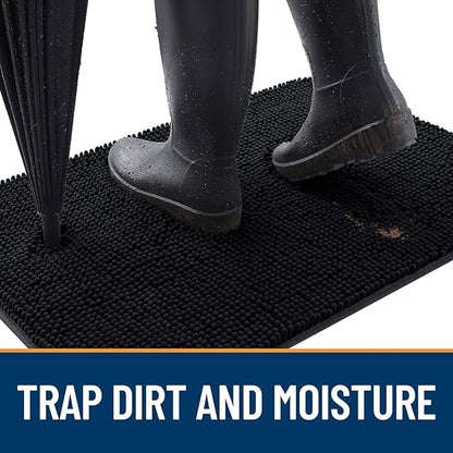 OLANLY Dog Door Mat Set 2-Piece 24x16, Absorbs Moisture and Dirt, Absorbent Non-Slip Washable Doormat, Quick Dry Chenille Mud Mat for Dogs, Entry Indoor Entryway Carpet for Inside Floor, Black