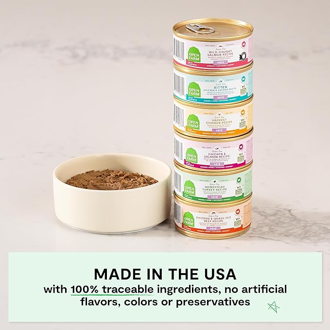 Open Farm Canned Cat Food, Paté for Complete & Balanced Nutrition, Grain-Free and Legume-Free Wet Cat Food, Homestead Turkey Recipe, 2.8oz Cans (Case of 18)