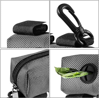 Dog Waste Bag Dispenser Pet Poop Bags Holder for Doggie Waste Bags Dispensers Soft Fabric Zipper Small Doggy Puppy Pouch for Leash Accessory Attachment with Carrier,2PC Grey
