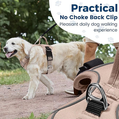 Funfox Dog Harness No Pull, Adjustable Pet Vest Harness, Super Soft Material with Vertical Handle Easy Control, Reflective Night Walking, 2 Leash Clips for XLarge Dogs, Brown, XL