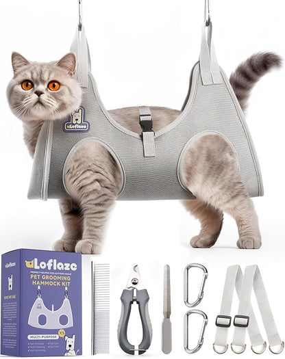 Dog Grooming Hammock Harness for Dogs & Cats with Pet Nail Clipper Trimmer - Cat Hanger Sling for Trimming Clipping Nails- Dog Hammock Restraint Bag for Small Medium Large pet （ Grey XS）