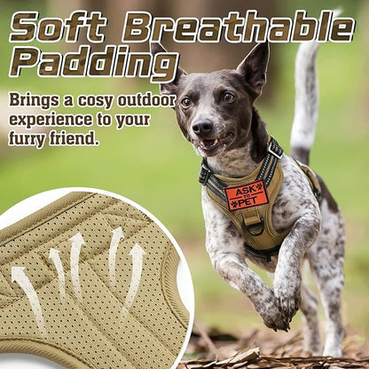 rabbitgoo Tactical Dog Harness Medium Sized Dog, No Pull Military Service Vest with Handle & Molle, Easy Control for Training Walking, Adjustable Reflective Straps, Brown, M