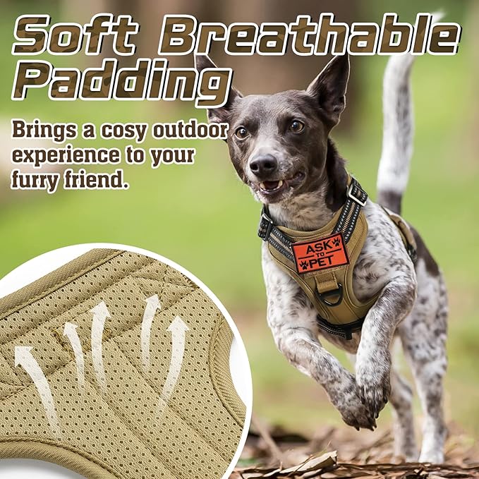 rabbitgoo Tactical Dog Harness for Small Dogs, No Pull Military Service Vest with Handle & Molle, Easy Control for Training Walking, Adjustable Reflective Straps, Brown, S