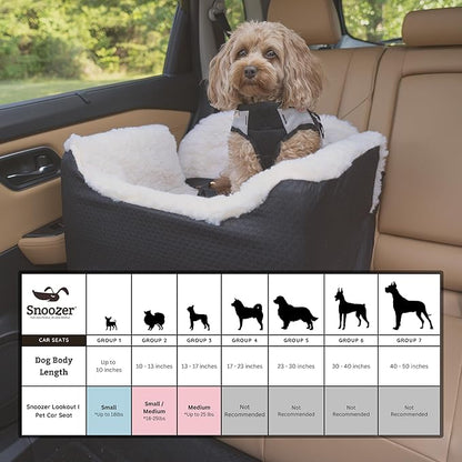 Snoozer Dog Car Seat, Lookout I Dog Booster Car Seat for Small Dogs Under 25lbs, Size: Medium, Fabric: Denim Diamond, Pet Car Seat to Alleviate Car Sickness for Dogs, Removable Machine Washable Cover
