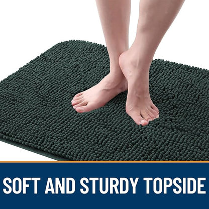 OLANLY Dog Door Mat for Muddy Paws 47x17, Absorbs Moisture and Dirt, Absorbent Non-Slip Washable Doormat, Quick Dry Chenille Mud Mat, Entry Indoor Entryway Carpet for Inside Floor, Blackish Green