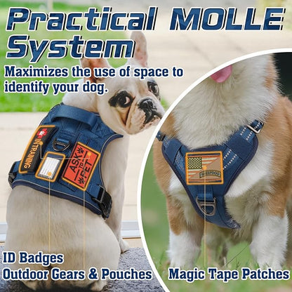 rabbitgoo Tactical Dog Harness for Large Dogs, No Pull Military Service Vest with Handle & Molle, Easy Control for Training Walking, Adjustable Reflective Straps, Blue, L