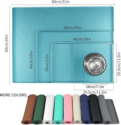 Ptlom Dog Food Mat Anti-Slip Pet Bowl Mats for Food and Water, High-Lips Pet Placemat Prevent Messy Spills to Floor, Waterproof Puppy Feeding Tray for Small, Medium Large Dogs Cats, Silicone
