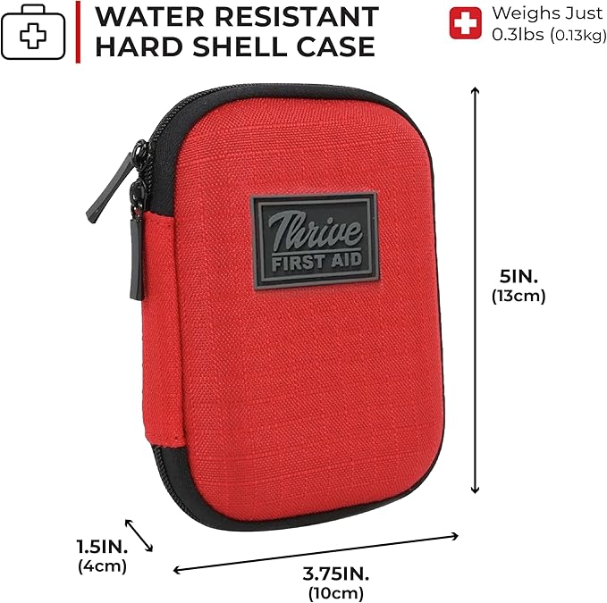 Thrive Travel Essentials Mini First Aid Kit – 66 Pieces of FSA and HSA Approved Supplies Including Bandages, Wipes, Safety Pins, and More | Compact Emergency Kit in Shell Case