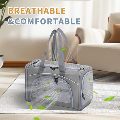 ‌Petsfit Airline Approved Pet Carrier for Small Dogs & Cats, 19x9x12 TSA Approved Carrier, with Removable Dual-Sided Padding (2-Way Placement) - Fits Under Most Airplane Seats, Escape Proof (Gray)