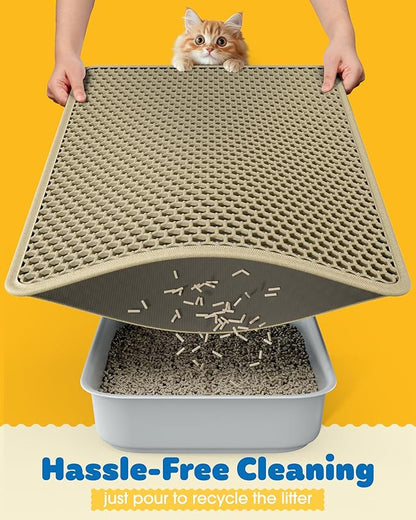Cat Litter Mat - 23.2'' x 29.1'' Large Litter Trapping Mat, Easy to Clean Litter Box Mat, Waterproof, Urine-Proof, Non-Slip Kitty Litter Mats for Floor, Beige