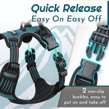 Eagloo Dog Harness Large Breed, No Pull Service Vest with Reflective Strips and Control Handle, Adjustable and Comfortable for Easy Walking, No Choke Pet Harness with 2 Metal Rings, Dark Green, XL