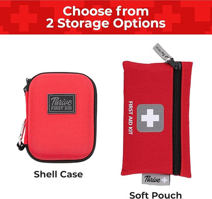 Thrive Travel Essentials Mini First Aid Kit – 66 Pieces of FSA and HSA Approved Supplies Including Bandages, Wipes, Safety Pins, and More | Compact Emergency Kit in Shell Case