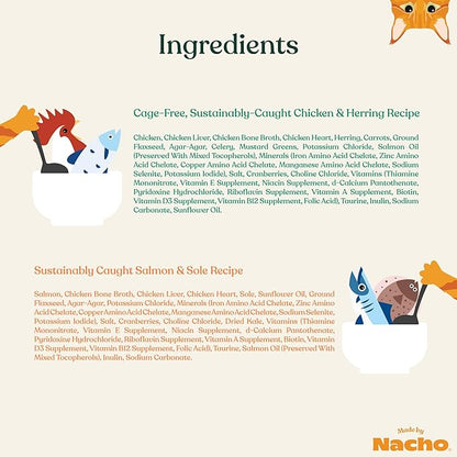 Made by Nacho Pate Wet Cat Food Variety Pack, Chicken & Herring and Salmon & Sole, 3 Ounce Cans, Grain-Free Canned Pet Food, Bone Broth Infused for Hydration, 12 Pack