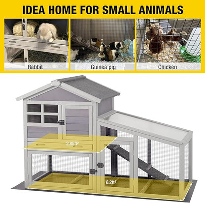 Aivituvin Rabbit Hutch Outdoor Chickecn Coop Indoor Bunny Cage with Pull Out Tray,Upgrade Version,Removable Bottom Wire Mesh 53.4" L x 23.6" W x 38.1" H