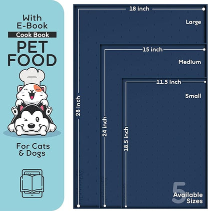 Dog Food Mat - 28x18” Large Silicone Stove Top Protector, Silicone Pet Feeding Mat, Raised Edges Dog Mat for Food and Water Prevent Spill, Waterproof Cat Placemats Protect Floors, Easy Clean Bowl