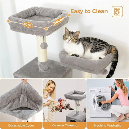 PAWZ Road Large 72 Inch Cat Tree and Tower for Indoor Cats - With Sisal-Covered Scratching Posts, Padded Perches, Condos, and Basket - Gray