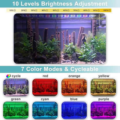 24/7 LED Aquarium Light, IP68 Waterproof Extendable Bracket Fish Tank Light with Timer, 7 Colors, 10 Level Adjustable Brightness, DIY Mode Full Spectrum Aquarium Plant Light for 30-36 Inch Fish Tank
