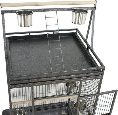 ZENY 68-Inch Birdcage, Playtop Parrot Cage, Wrought Iron Bird Cage with Rolling Stand, Heavy-Duty Pet Bird House for Parrot Cockatiel Cockatoo Parakeet Macaw Finches, Black