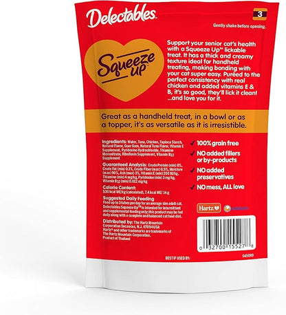 Hartz Delectables Squeeze Up Interactive Lickable Wet Cat Treats for Adult & Senior Cats, Senior Chicken, 32 Count