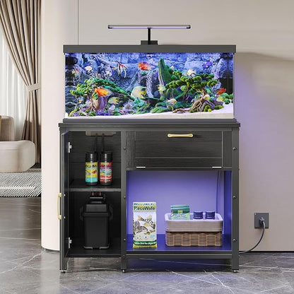 Bestier 40-50 Gallon Fish Tank Stand with Power Outlet&LED Light, 37x18 Heavy-Duty Metal Aquarium Stand with Cabinet&Drawer for Accessories Storage, Suit for Reptile/Turtle Terrarium,660Lbs Capacity