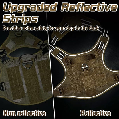 rabbitgoo Tactical Dog Harness for Small Dogs, No Pull Military Service Vest with Handle & Molle, Easy Control for Training Walking, Adjustable Reflective Straps, Brown, S