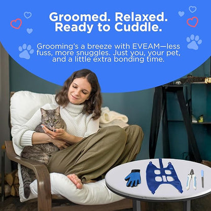 Pet Grooming Hammock for Cats & Small Dogs – Nail Clipping Kit with Sling, Clippers, File, Glove, Straps & Carabiners – Ideal for Trimming & Ear Cleaning – [S/XS] (Blue, Extra-Small)