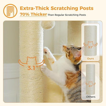 Large Cat Tree with Reinforced Scratching Posts (φ3.1in) for Big Adult Cats 30 lbs, 57.8" Heavy Duty Cat Tower with Larger Hammock and Condo, Cat Furniture for Maine Coon, Plush,Beige
