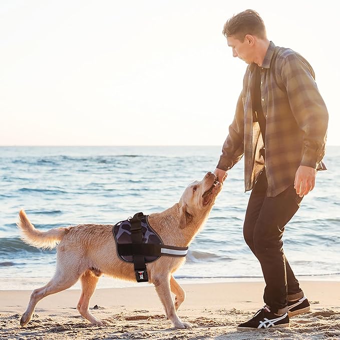 Dogline Dog Harness, Reflective No-Pull Adjustable Vest with Handle for Walking, Training, Breathable, No - Choke Harness for Small, Medium or Large Dogs Room for Patches Girraffe Grey XL 33"-46"