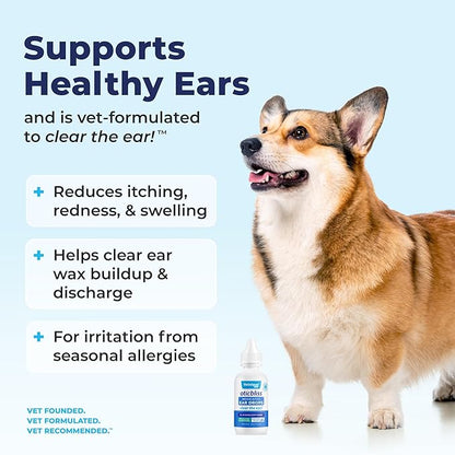 Vetnique Oticbliss Medicated Cat & Dog Ear Cleaner Drops - Dog Ear Infection Treatment with 1% Hydrocortisone to Soothe Itching, Redness, & Swelling - Vet Recommended