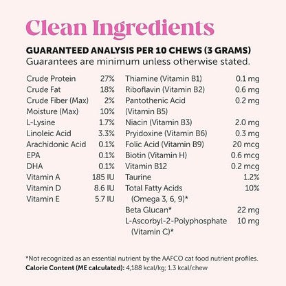 Cat Multivitamin Crunchy & Creamy Chews - Cat Treats for Health + Immune, Joint Support, Skin & Coat, & Digestion - Vitamins with Omega 3s, Lysine & Probiotics (30 Day Supply)