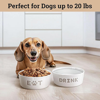 Ceramic Dog Bowl Set of 2 with Anti-Skid Base - 5" Wide x 2" Tall Ceramic Dog Bowls for Small Dogs - 2 Cup Capacity Food and Water Bowls for Dogs - Rubber Bottom Pet Bowl Set of 2 for Small Pets