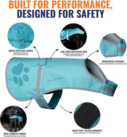 Dog Reflective Vest – Hi-Vis Fluorescent Visibility That Helps to Safeguard Your Pet On/Off Leash in Urban & Rural Areas (Teal, Medium)