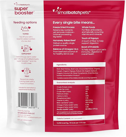 Smallbatch Freeze Dried Dog Treats, Superfood Food Topper Beef Bites for Dogs & Cats, Probiotics, Organic Ingredients, High Protein, Grain Free Healthy Treat Food Topper, Made in The USA, 18 oz Bag