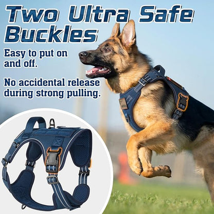 rabbitgoo Tactical Dog Harness for Large Dogs, No Pull Military Service Vest with Handle & Molle, Easy Control for Training Walking, Adjustable Reflective Straps, Blue, L