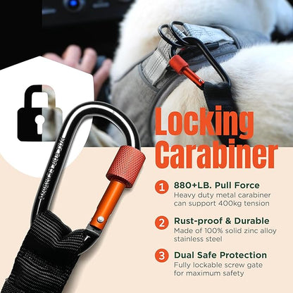 Dog Seat Belt for Car | Universal Dog Car Seatbelt | Durable Reflective Rope with Clip Hook Latch, Buckle and Carabiner- Safe and Secure Pet Safety Restraint (Army Green)