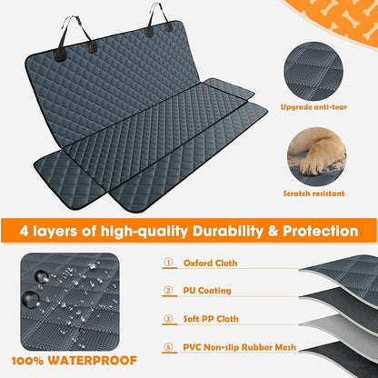 MIXJOY Dog Car Cover for Back Seat Cover Protector Waterproof Dog Seat Covers for Cars, Car Seat Protector for Dogs with 1 Dog Seat Belt, Nonslip Back Seat Cover for Kids, Trucks & SUV, Grey