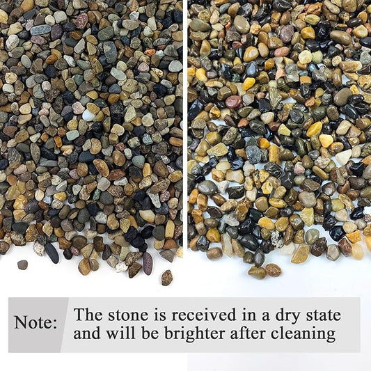 20lbs Natural Fish Tank Gravel,1/4 Inch Pea Gravel. Mixed Color River Rocks for Aquarium, Succulent, Vase, Cactus Bonsai, Plant Soil Cover and Outdoor Landscaping Rocks