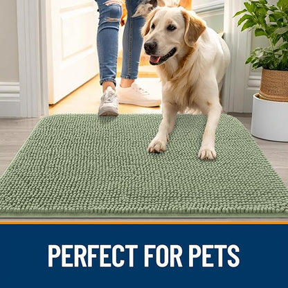 OLANLY Dog Door Mat Set 4-Piece 30x20, Absorbs Moisture and Dirt, Absorbent Non-Slip Washable Doormat, Quick Dry Chenille Mud Mat for Dogs, Entry Indoor Entryway Carpet for Inside Floor, Sage Green