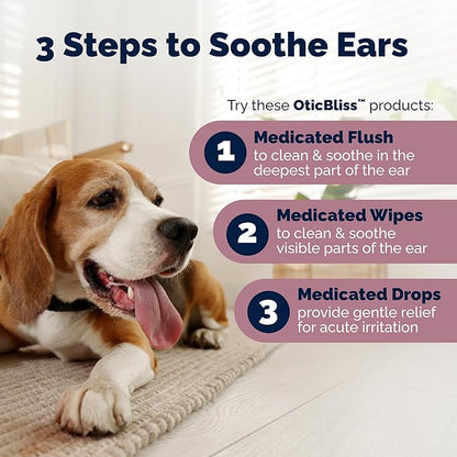 Vetnique Oticbliss Advanced Strength Medicated Dog Ear Infection Treatment, Antiseptic Ear Cleaner for Cat & Dog Ear Cleaning Solution Chlorhexidine & Ketoconazole (6oz Flush)