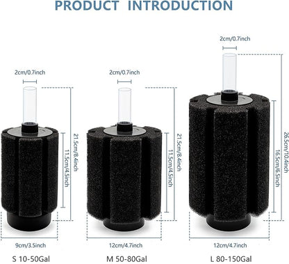 125-150 Gal Extra Large Aquarium Sponge Filter with Air Stone and Ceramic Media, 4 Pack Quiet Fish Tank Sponge Filter for Breeding Fry Betta Shrimp Fish Tank