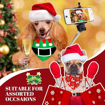 Weewooday 20 Pieces Christmas Dog Bandanas for Dogs Santa Claus Christmas Tree Triangle Pet Bib Adjustable Pet Bandana Soft Doggy Kerchief Accessories for Pet Costume Accessories Decor