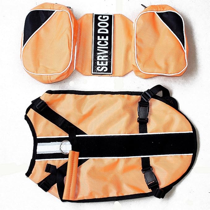 Serijoars Dog Vest Harnesses with Saddlebag Backpack for Camping & Travel - Reflective Hound Hiking Backpack Saddle Bag - Lightweight Vest Harness for Medium & Large Dogs (Orange, L)