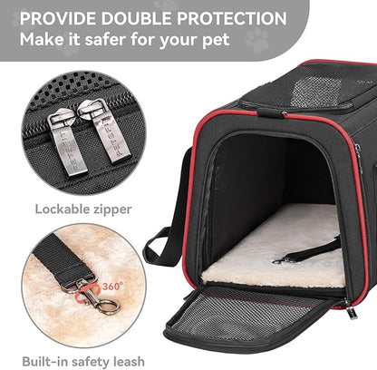 Petsfit Expandable Cat Carrier Dog Carriers,Airline Approved Soft-Sided Portable Pet Travel Washable Carrier for Kittens,Puppies,Removable Soft Plush mat and Pockets,Locking Safety Zippers