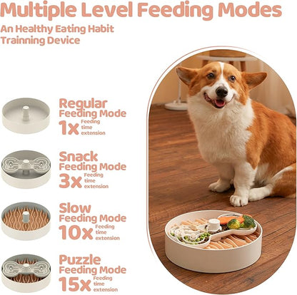 Slow Feeder Dog Bowl for Large Dogs with Non-Slip Base - Adjustable Speed Design, Removable Puzzle Inserts & Dishwasher Safe, Pink