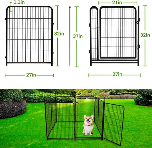 Tall Garden Fence,Wide Gate Low Threshold Fence for Garden, 32in(H) 4 Panels Total 8.9 Ft(L) Animal Barrier Fence, Flower Bed Fencing, Dog Fences Outdoor for Yard