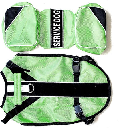Serijoars Dog Vest Harnesses with Saddlebag Backpack for Camping & Travel - Reflective Hound Hiking Backpack Saddle Bag - Lightweight Vest Harness for Medium & Large Dogs (Green, S)