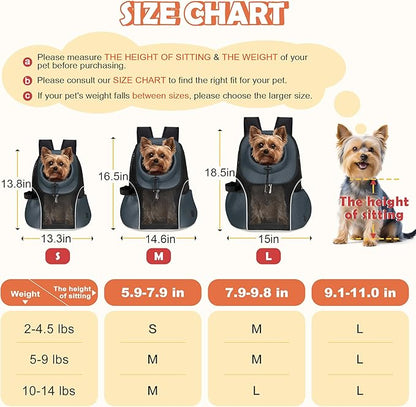 WOYYHO Pet Dog Carrier Backpack Small Dog Front Backpack Ventilated Mesh Dog Travel Back Pack with Safety Belt for Travel Hiking Cycling Outdoor Adventures (Size S: 2-4.5 lbs, Dark Gray)