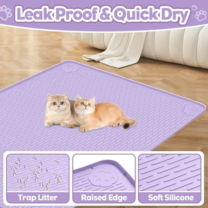 Cat Litter Mat, Extra Large 40" x 28" Silicone Mat Litter Trapping Mat for Scatter Control, Soft on Kitty Paws, Easy to Clean (Purple)