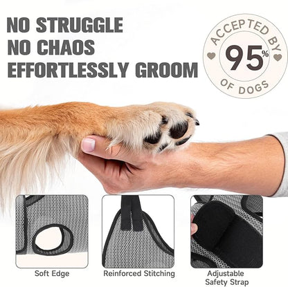 PAWCHIE Dog Grooming Hammock Harness for Dogs & Cats with Pet Nail Clipper Trimmer- Breathable Cat Hanger Sling for Trimming Clipping Nails-Dog Hammock Restraint Bag for Small Medium Large Dog, Grey M